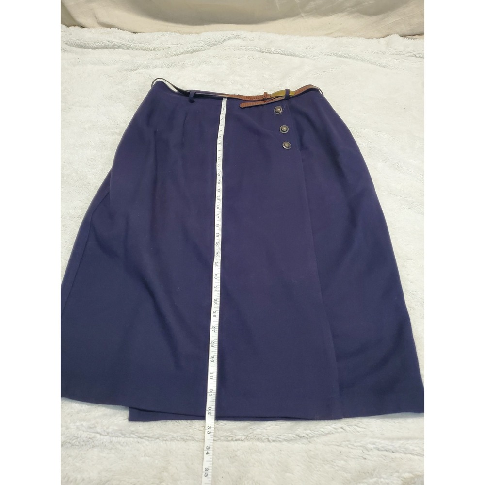 Vintage Navy Blue Wool A Line Wrap Belted Skirt 20W Academia Twee Office Classic - Picture 7 of 9